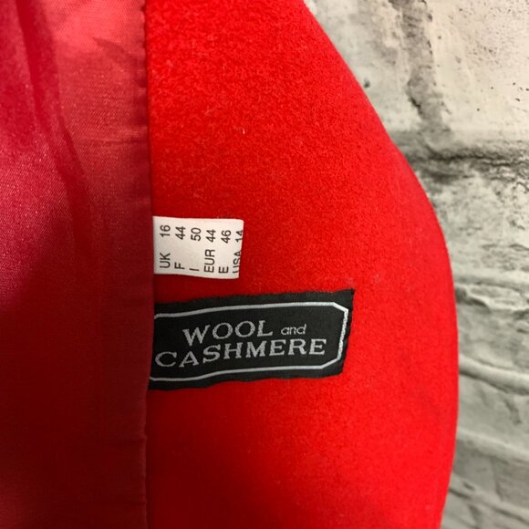 Vintage 90s Red Wool Cashmere Long Overcoat Double Breasted Belted Trench Coat - Picture 9 of 16